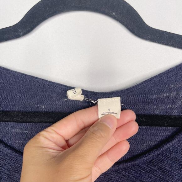 Anthropologie Moth Small S Navy Blue Dashed Pointelle 3/4 Sleeve Lightweight Top - Picture 7 of 9